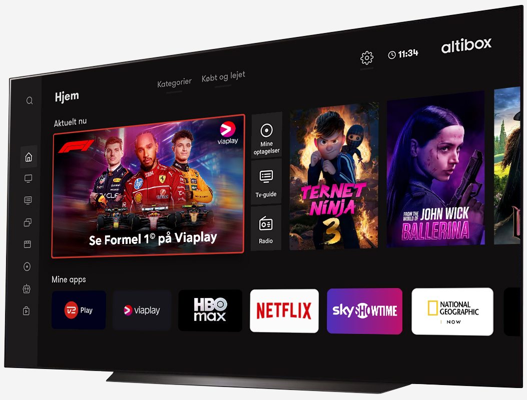 Lækkert fladskærms-tv, med 4K der viser indhold fra TV-boksen Ibox